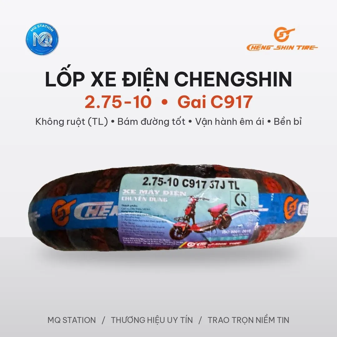 Vỏ Lốp Xe Điện 2.75-10 ChengShin Không Ruột TL 37J Cho Xe Đạp Điện Xe Máy Điện Vành 10 Inch