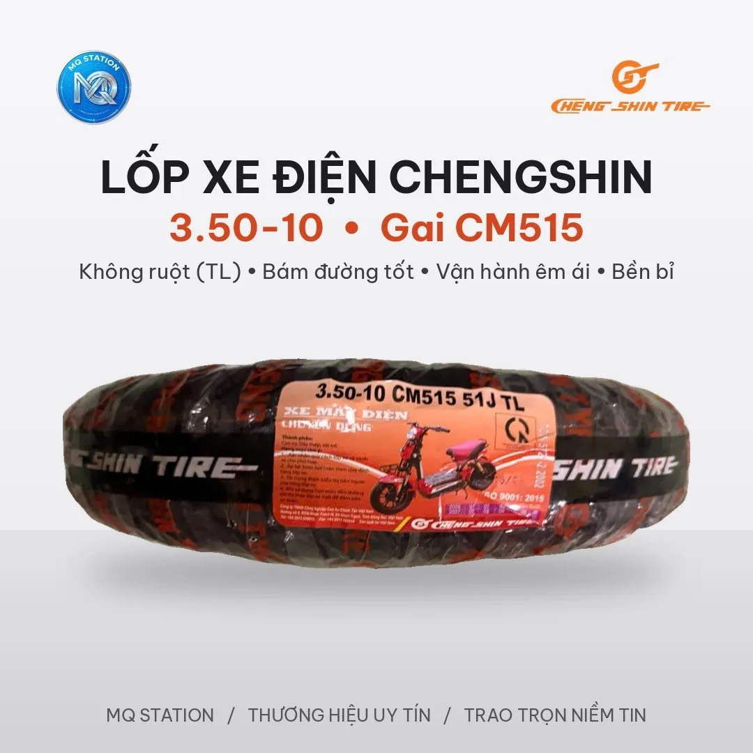 Vỏ Lốp Xe Điện 3.50-10 ChengShin Không Ruột TL 51J Cho Yadea Xmen Neo Xmen Gogo Vespa Điện
