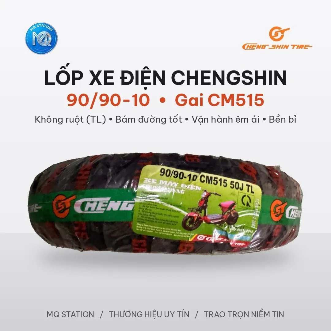 Vỏ Lốp Xe Điện 90/90-10 ChengShin Không Ruột TL 50J Cho Dibao R1 Xe Điện Mâm 10 Inch Cuxi