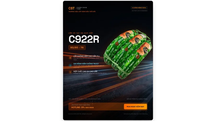 Lốp Chengshin 90/90-14 gai C922R